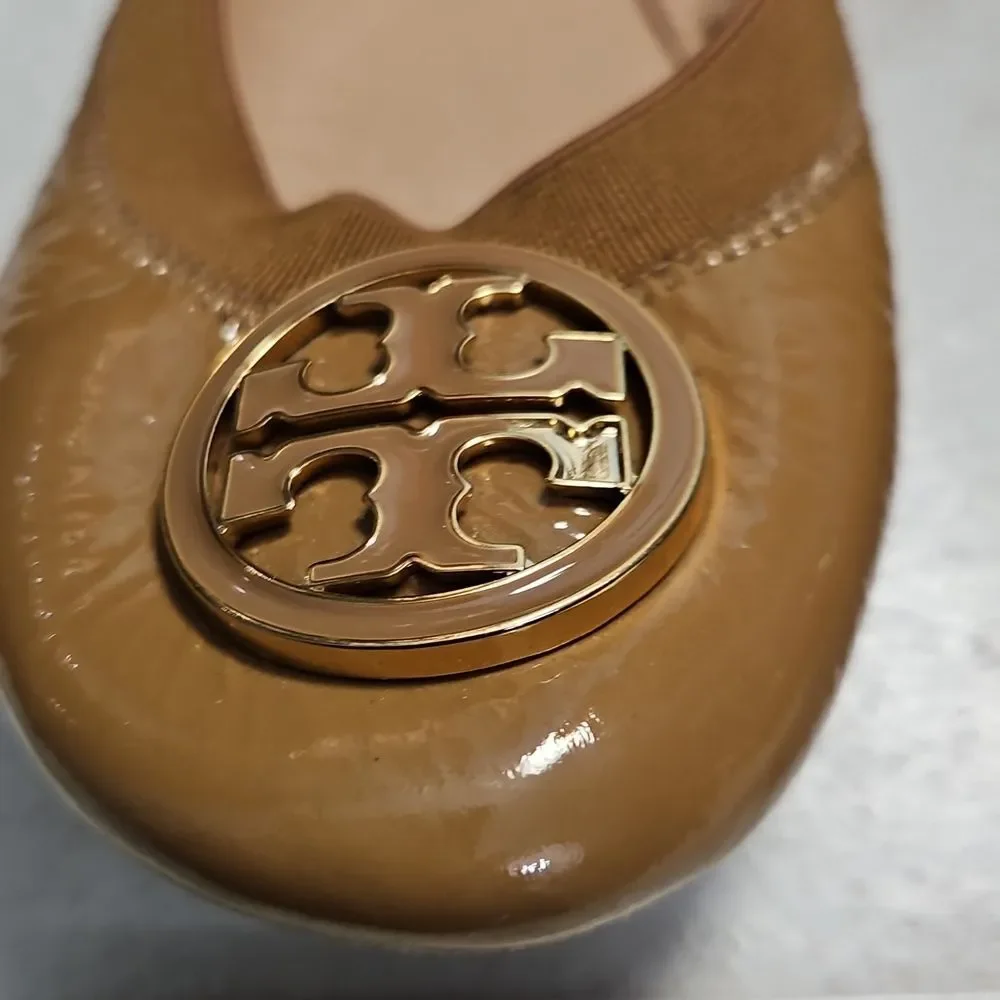 Tory Burch Caroline Patent Leather Tan Ballet Flats Size 6